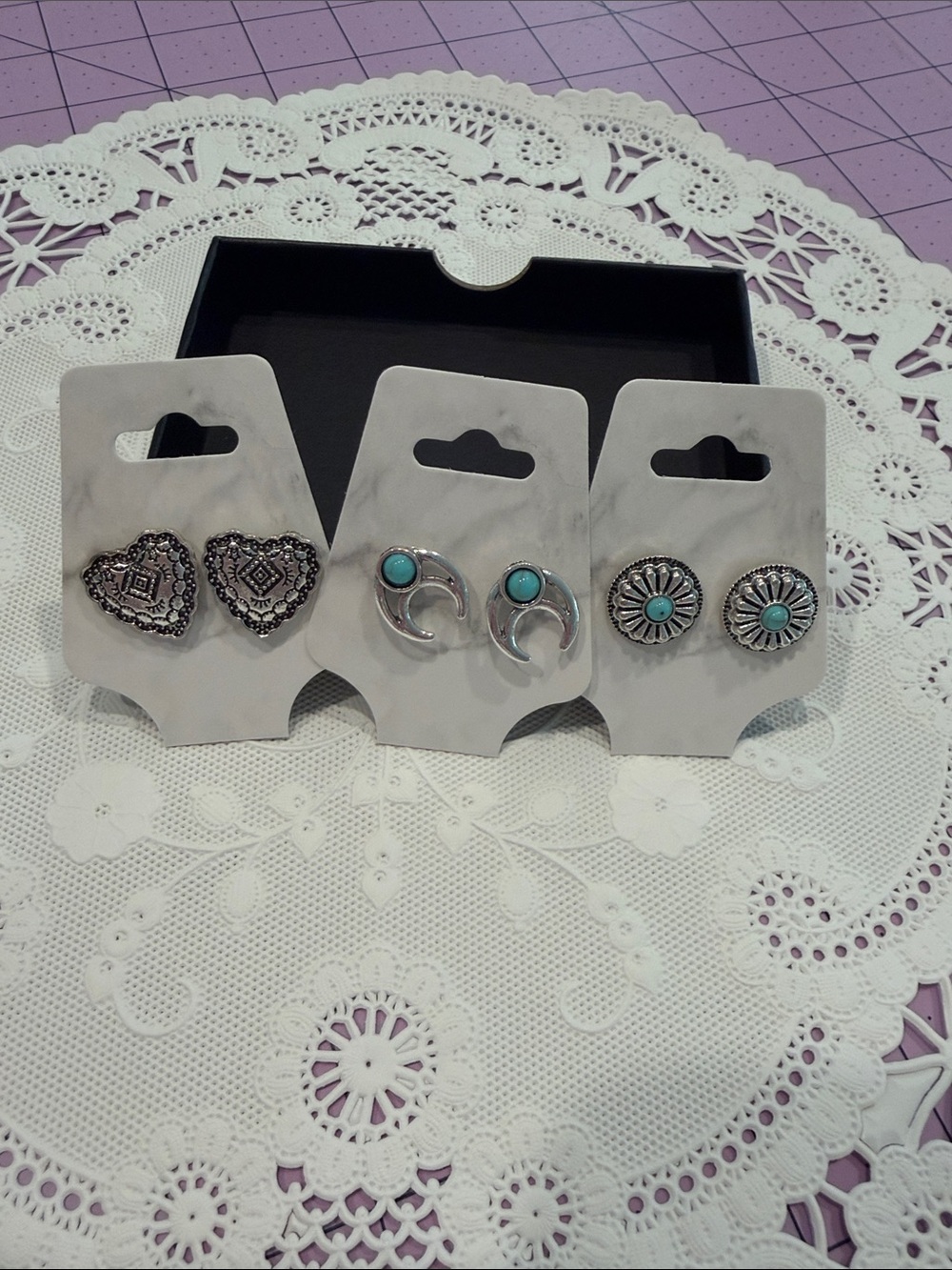 Silver-Tone Turquoise Accent Earrings Set – Women Jewelry set of 3 very light